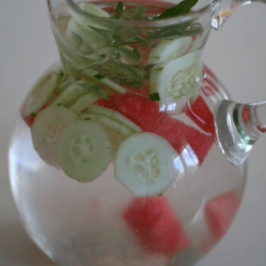 Make your own flavored water – cucumber, watermelon, and basil.