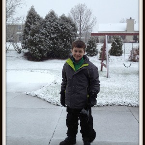 LJ and the First Snow (and snow pants that will grow with him)