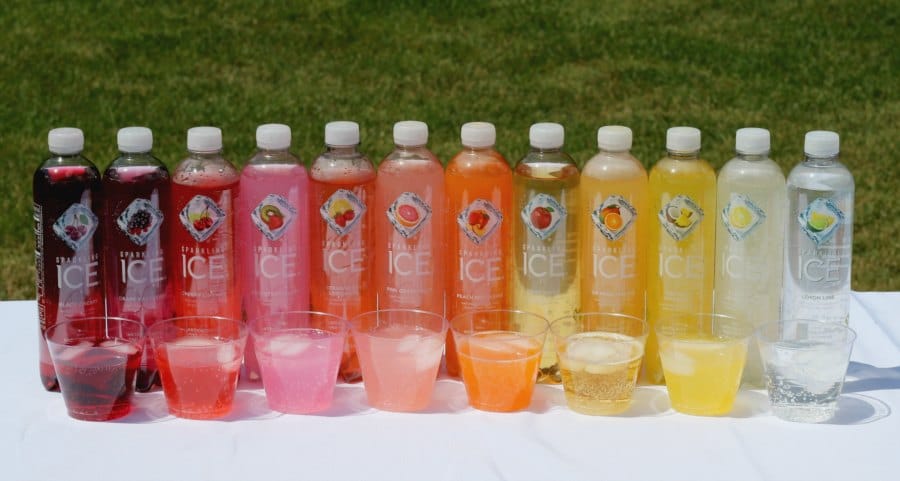 variety of sparkling ice bottles and cups