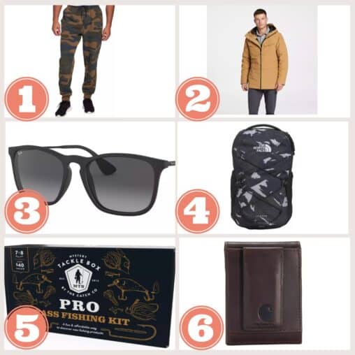 grid of six gift ideas for men