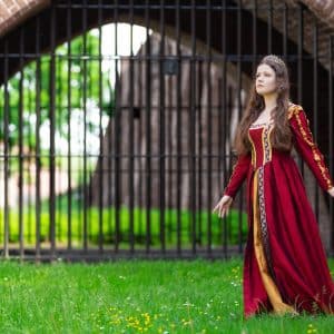 Woman in a red Renaissance dress