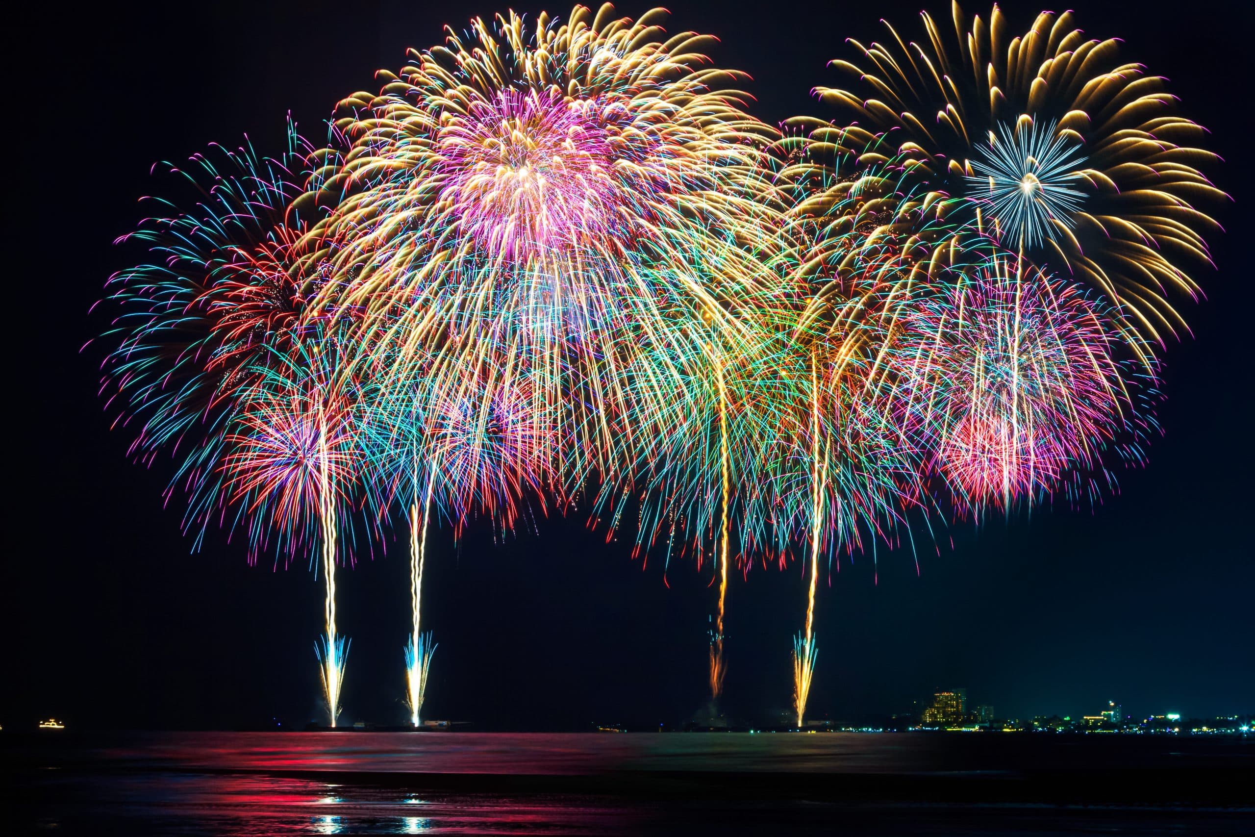 Colorful fireworks on black sky background