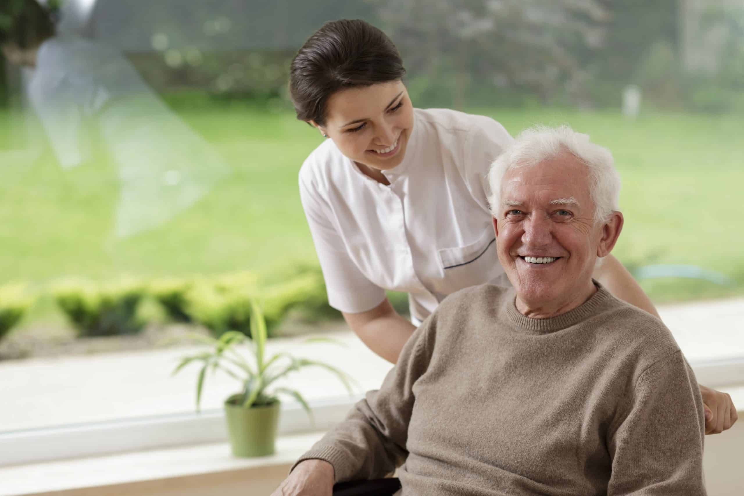 Smiling senior man staying in nursing home Man staying in nursing home